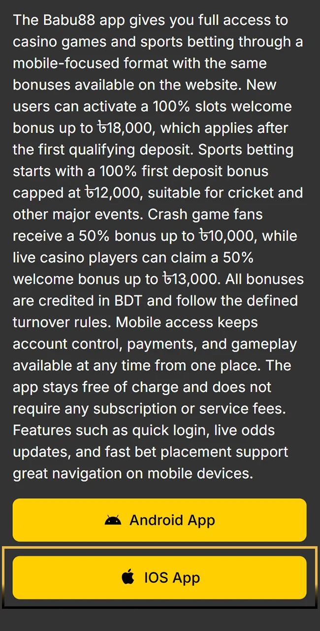 Start your iOS download from the official Babu88 website right now.