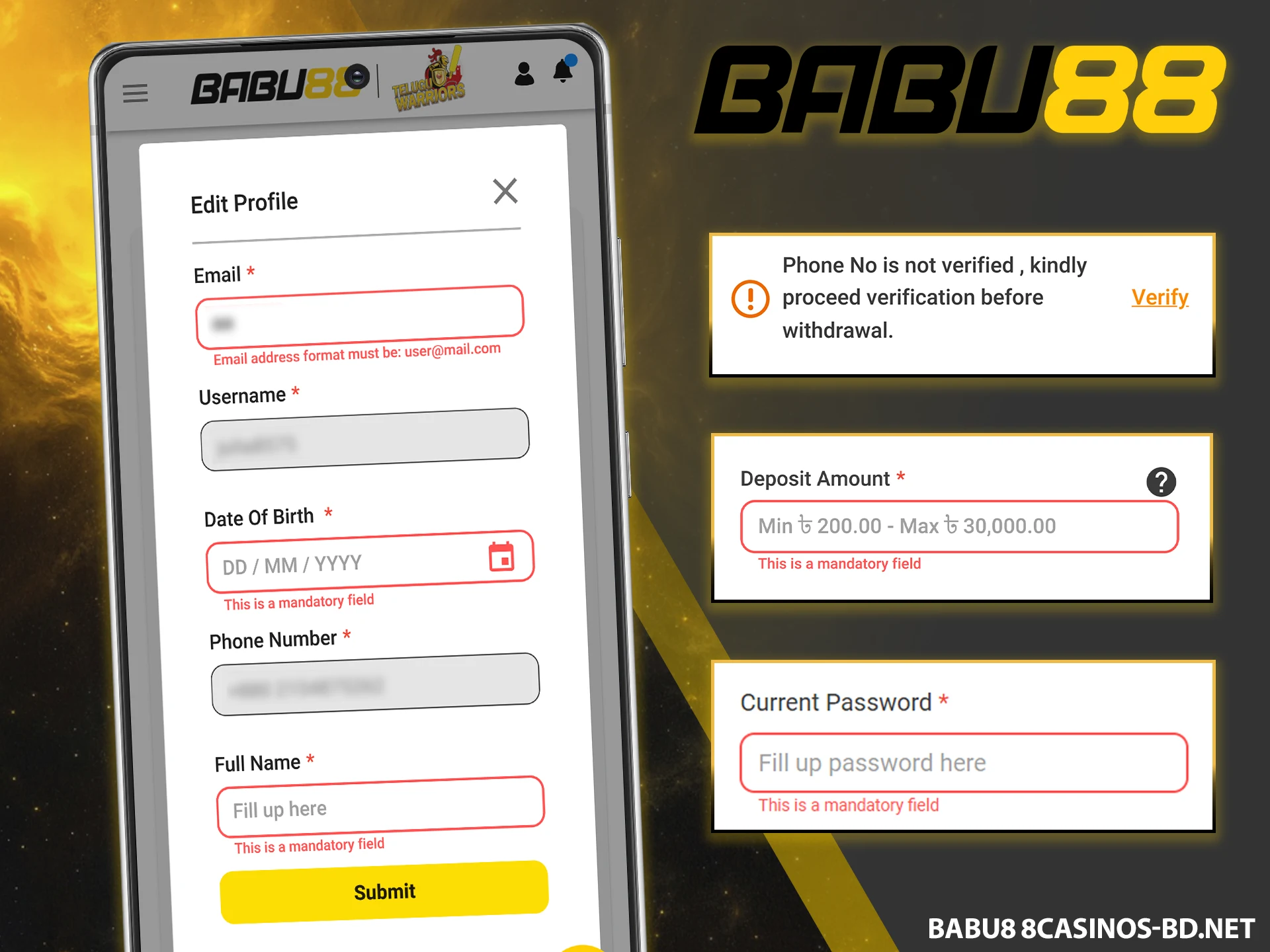 Fix mobile app issues using the official Babu88 website.
