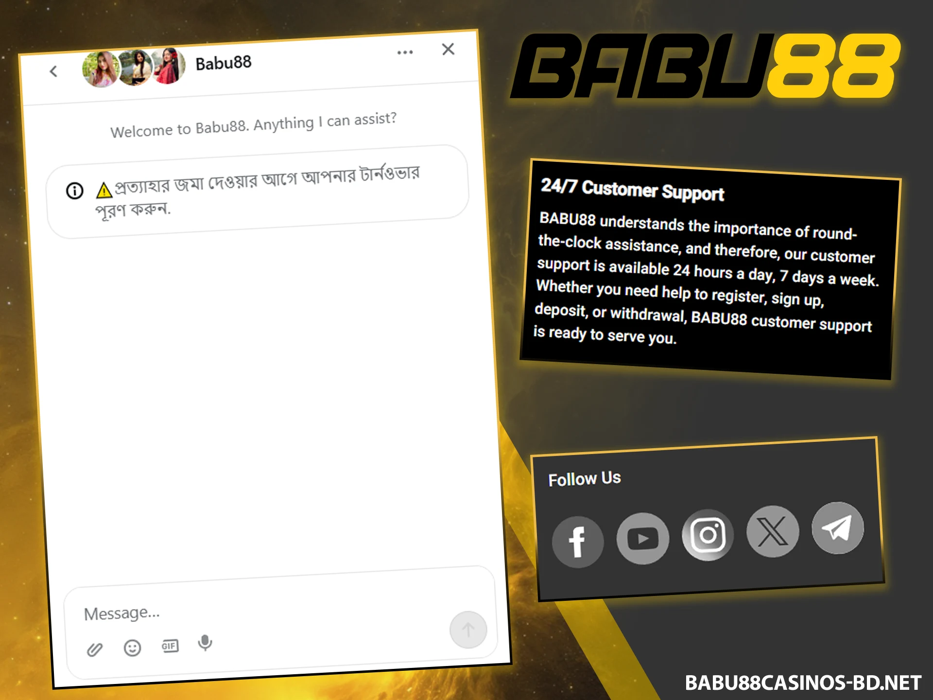 Contact the help desk on the official Babu88 website at any time.