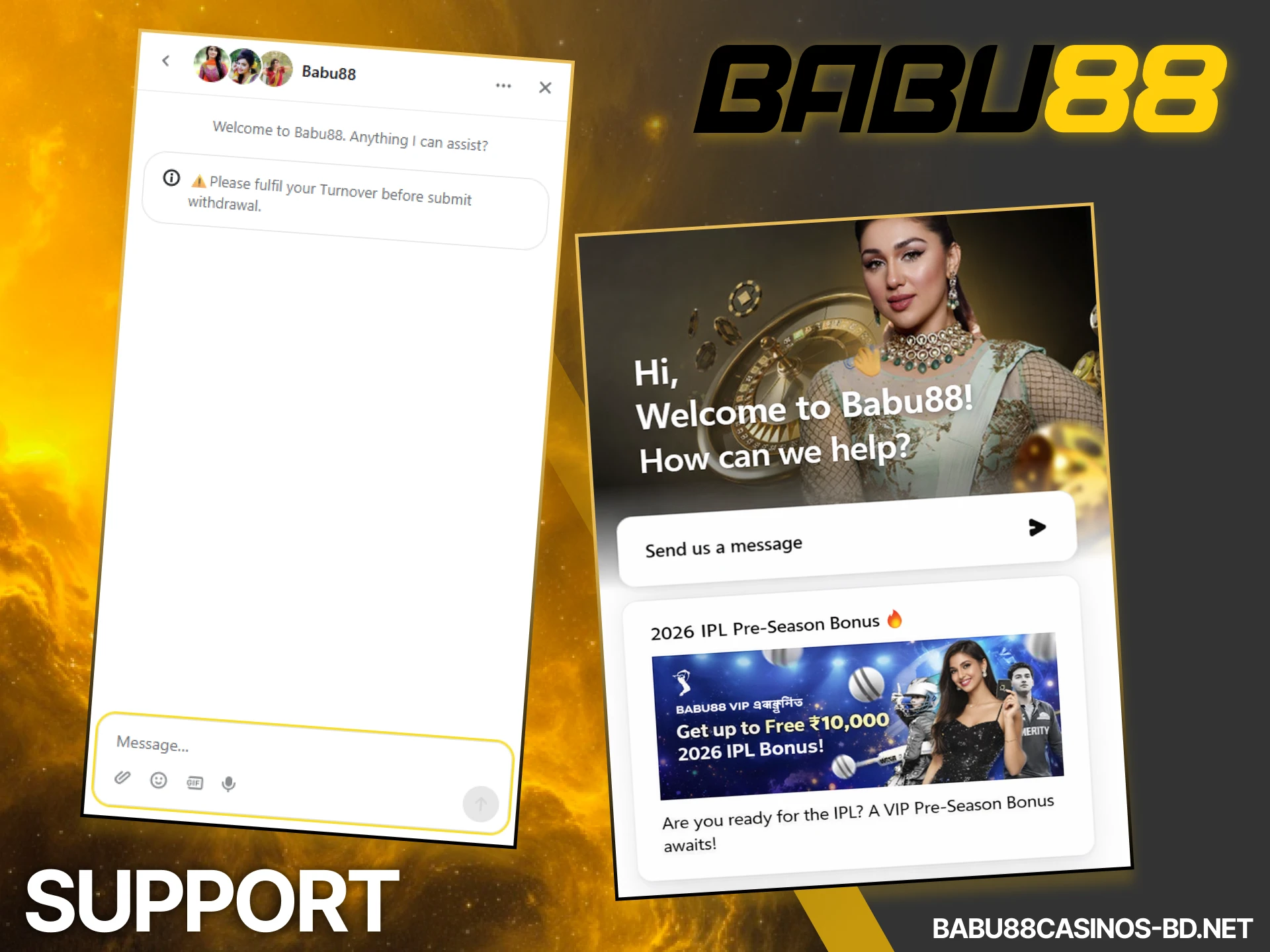 24/7 Bengali and English live support for Babu88 casino players in Bangladesh.