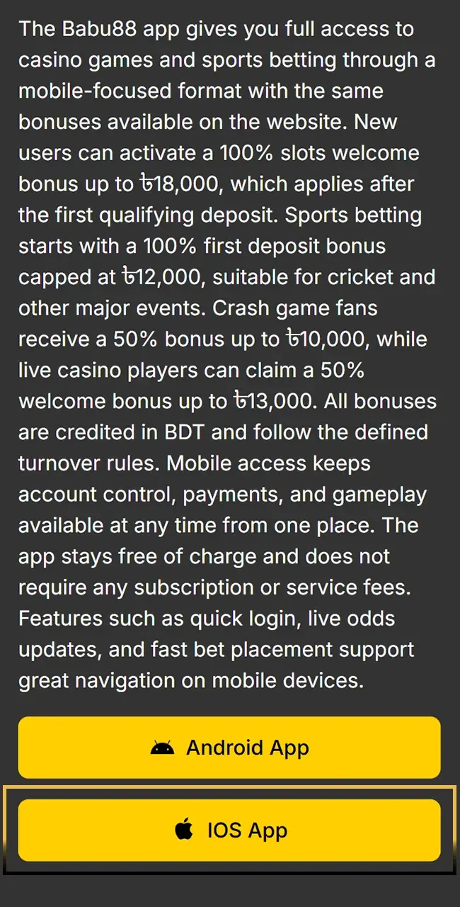 Start your iOS download from the official Babu88 website right now.